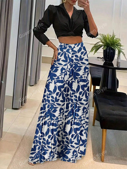 Elegant Geometric Print Loose Wide Leg Fashionable Pants for Women Autumn/Winter Wear