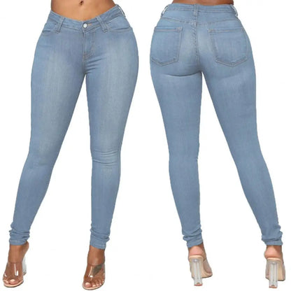 Cool Women Jeans Retro Butt-Lifting Lady Skinny Jeans Slim Fit Button Zipper Fly Denim Trousers for Office