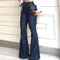 Women Denim Tie Waist Flare Jeans Boyfriend Jeans Ladies High Waist Skinny Bell Bottom Jeans Pants Autumn Wide Leg Mom Jeans