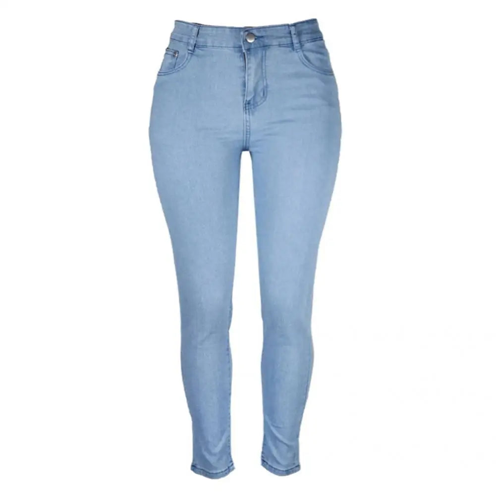 Cool Women Jeans Retro Butt-Lifting Lady Skinny Jeans Slim Fit Button Zipper Fly Denim Trousers for Office