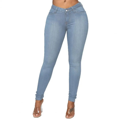 Cool Women Jeans Retro Butt-Lifting Lady Skinny Jeans Slim Fit Button Zipper Fly Denim Trousers for Office