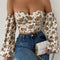 SHEIN Privé Paisley Print off Shoulder Tie Backless Lantern Sleeve Crop Top